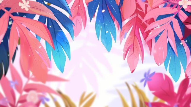 Vibrant exotic palm leaves, creating a colorful and tropical paradise scene