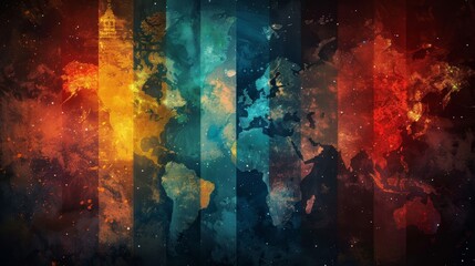 Fototapeta premium Colorful abstract world map with vibrant hues, blending design elements to create a unique and artistic representation of the world.