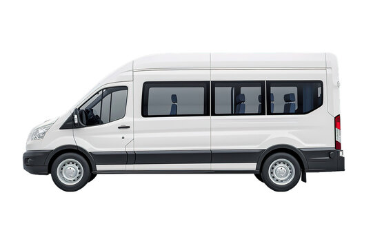 White minibus on transparent background, side view