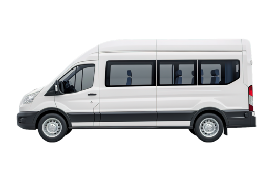 White minibus on transparent background, side view