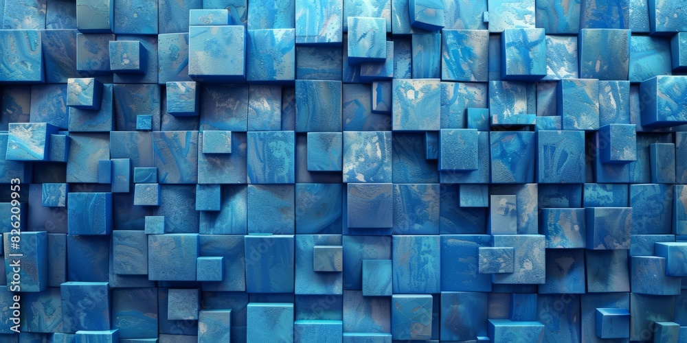 Wall mural Blue 3D Blocks neatly organized to make a Futuristic abstract background. - Wall murals