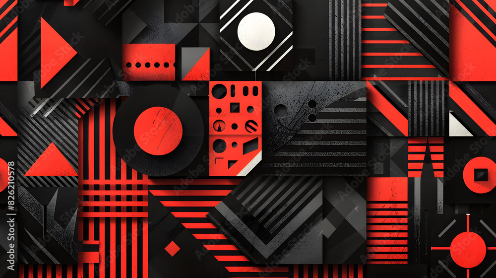 Poster modern vector background with abstract geometric patterns in black and red