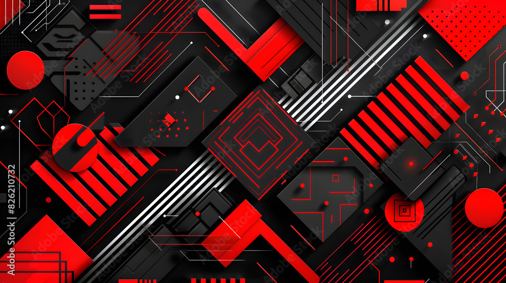 Poster modern vector background with abstract geometric patterns in black and red