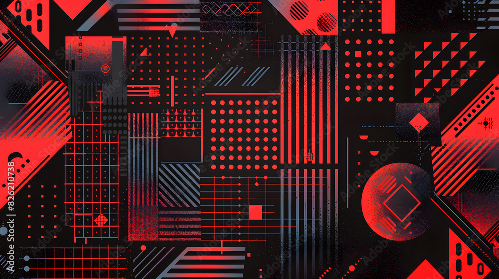 Poster modern vector background with abstract geometric patterns in black and red