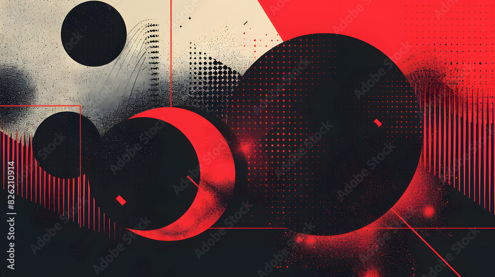 Poster modern vector background with abstract geometric patterns in black and red