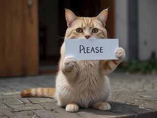 Cat with text please holding