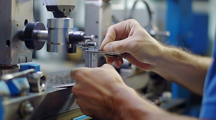 A mechanic using calipers or micrometers to measure tolerances on machined parts. Accuracy matters!