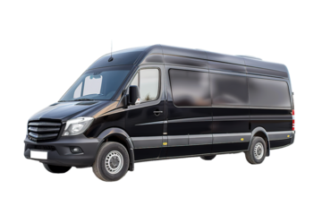 Side view of black van on transparent background