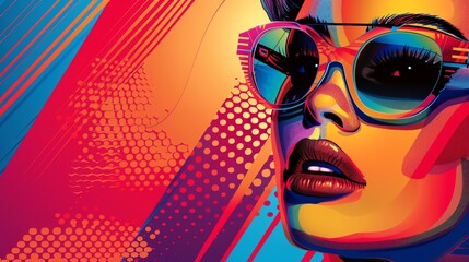 pop art-inspired portrait of a glamorous celebrity in a brushed aluminum look with bold colors and geometric shapes using vector art techniques