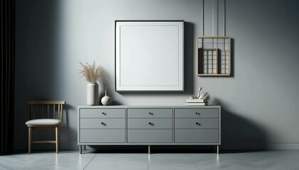 Grey Gallery Room Interior with Mockup Frame, Generative AI