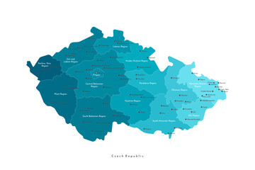 Vector modern isolated illustration. Simplified administrative map of Czech Republic. Names of capital, cities and regions