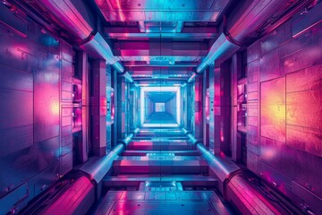 Vibrant Futuristic Corridor with Illuminated Walls