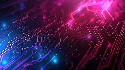 Obraz premium a computer circuit board with a bright light coming from it's center and a blue and pink background..