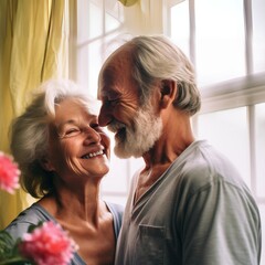 Fototapeta premium old caucasian couple celebrating time together; good retire; healthy older people celebrate having retirement