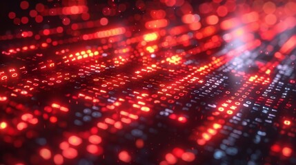 Abstract Digital Binary Code and Red Lights