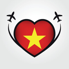 Vietnam Travel Heart Flag With Airplane Icons