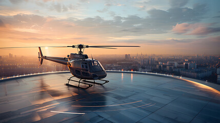 Helicopter on building roof helipad