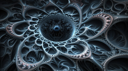 A blue ocean with mountains in the background. The sky is dark and the water is calm