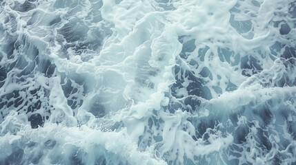 The ocean is rough and stormy, with waves crashing against the shore. The sky is dark and cloudy, adding to the ominous atmosphere. The water is choppy and turbulent, with spray