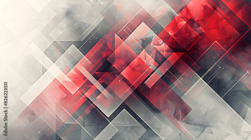 Poster design an abstract geometric vector background in shades of red and grey, emphasizing both visual in