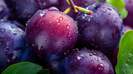 Ripe blue plums on a branch
