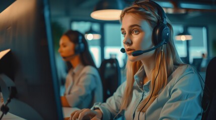 Professional Call Center Agents Communicating in Office. 4K HD Wallpaper, Background, AI-Generated.