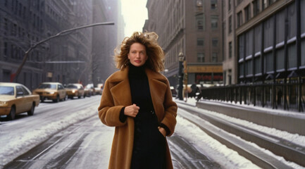 Portrait of the beautiful fashionable young woman on the street during winter