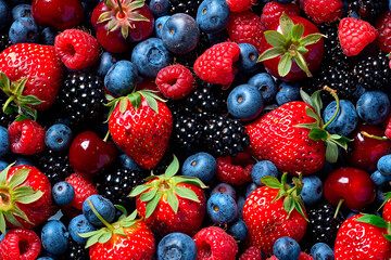 Fototapeta premium A close up of a variety of berries including blueberries, strawberries