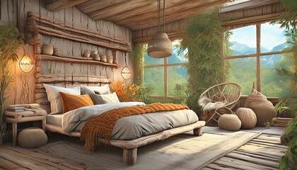 Modern Rustic Bedroom: A Blend of Contemporary and Rustic Elements"