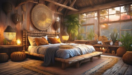 Modern Rustic Bedroom: A Blend of Contemporary and Rustic Elements"