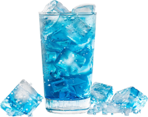 blue cocktail with ice isolated on transparent background