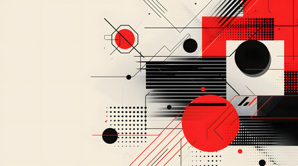 Obraz premium Craft a vector background featuring abstract geometric shapes in black and red, strategically designed with copy space