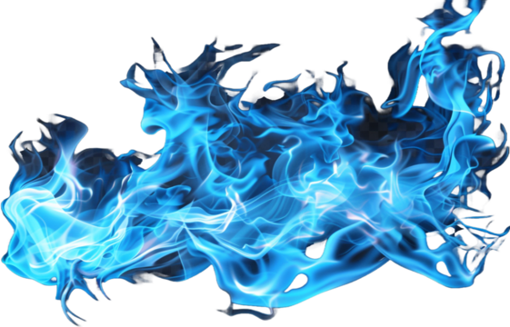 blue fire isolated on transparent background cutout