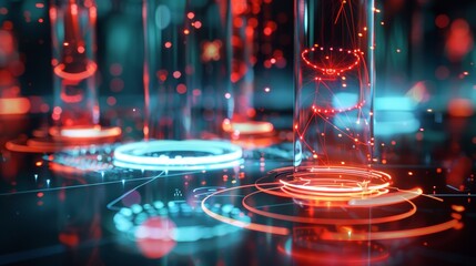 A computer generated image of a futuristic cityscape with glowing neon lights