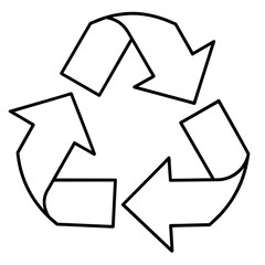 Black and white recycling symbol on white background