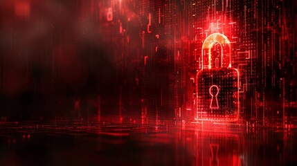 Red Digital Lock with Binary Code Background