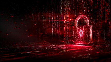 Red Padlock on Digital Data Stream