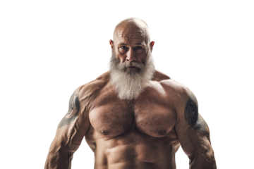 Muscular Bearded Man Posing Shirtless in Studio