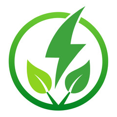 The logo features a green lightning bolt and two green leaves inside a circle