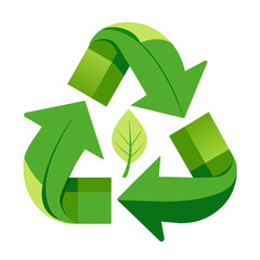 Fototapeta premium A green recycling symbol with arrows and a leaf in the center