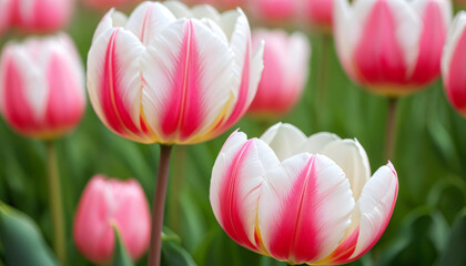 Naklejka premium White and pink tulip in garden
