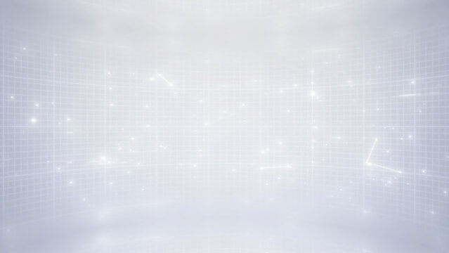 A sleek gray background featuring white particles arranged in a futuristic grid, symbolizing advanced business solutions and digital transformation.	
