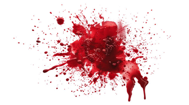 Horror Scene : Blood Splatter Stain on Transparent Background