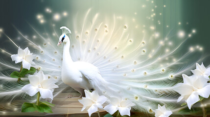 An image of enchanting white peacock Stunning Graceful and Beautiful on isolated background