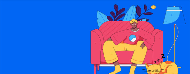 Home indoor character scene flat vector concept operation hand drawn illustration
