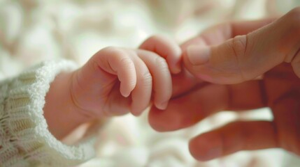 A cute little baby hand and an adult hand