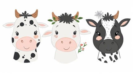 Obraz premium Cow. Flat vector illustration of cute animal. Baby nursery art.