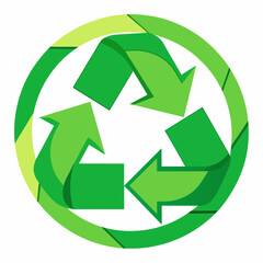Green recycling symbol with arrows in a circle on white background