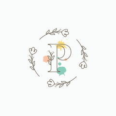 letter p flower minimalist coloring logo design vector