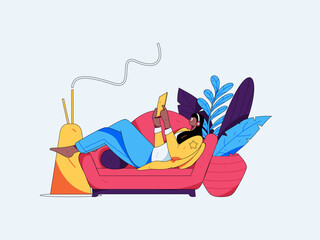 Home indoor character scene flat vector concept operation hand drawn illustration
